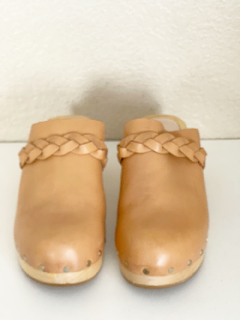 Loeffler Randall Lupa braided leather clogs in honey. Tan Leather Boho Clog Mule - Picture 7 of 11